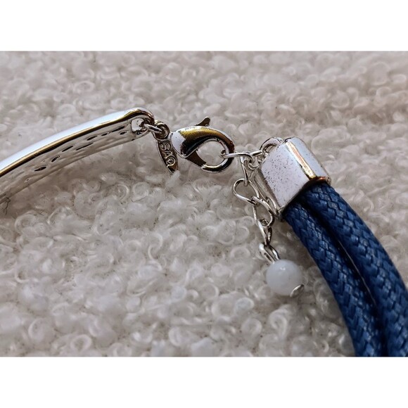 Avon Signed SAQ Silvertone & Blue Cord "Have Faith" Bracelet 6.5-7.5 in - Picture 12 of 14